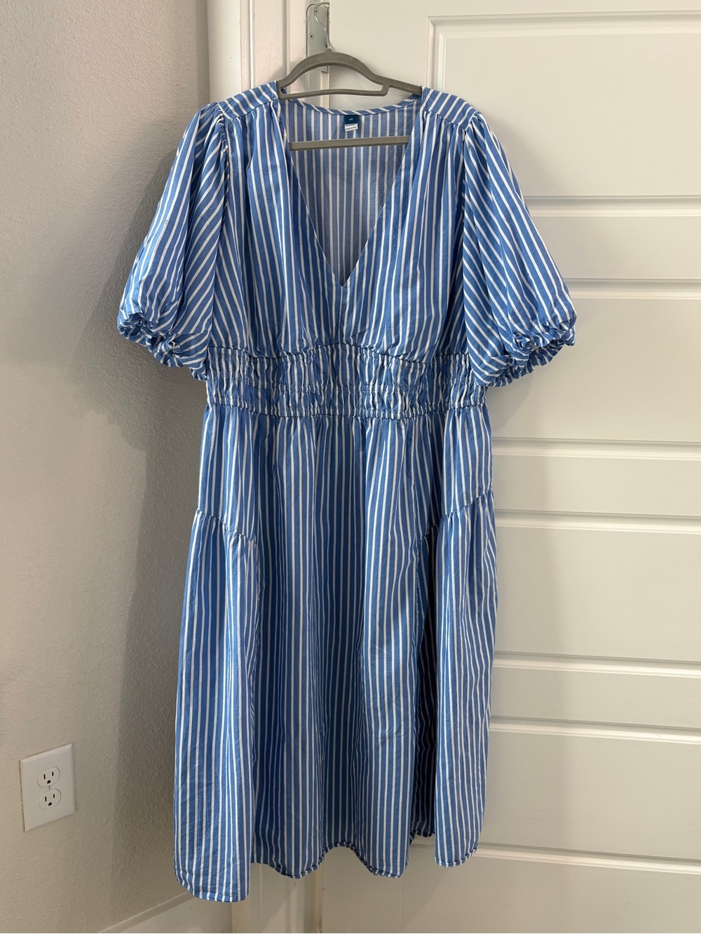 Old Navy Cotton Blue and White Vertical-Strip Midi Dress 2X